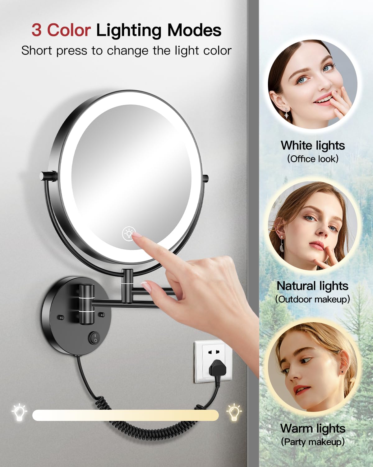 Gospire 9" Wall Mounted Lighted Makeup Mirror | 1X/10X Magnifying LED