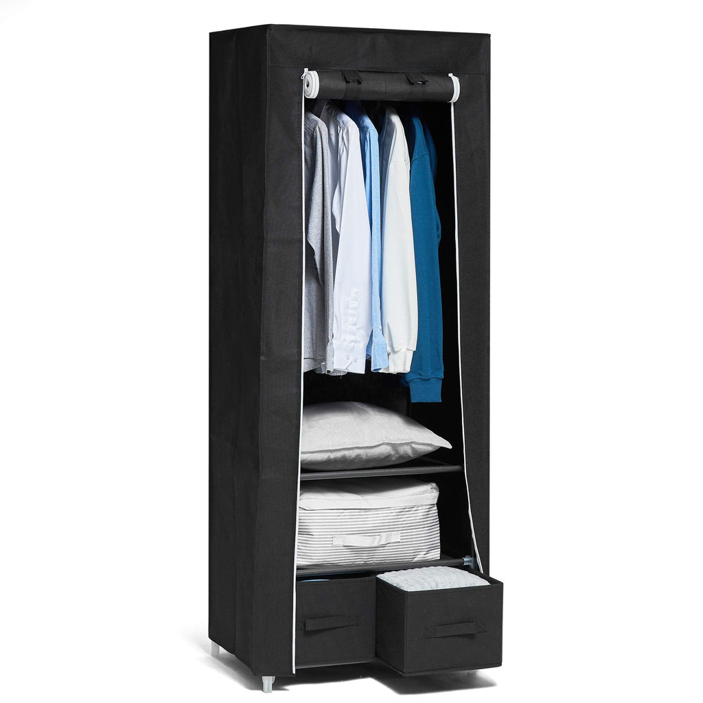 Single Canvas Wardrobe with 2 Drawers and Hanging Rail 160 x 59 x 43CM - image 1