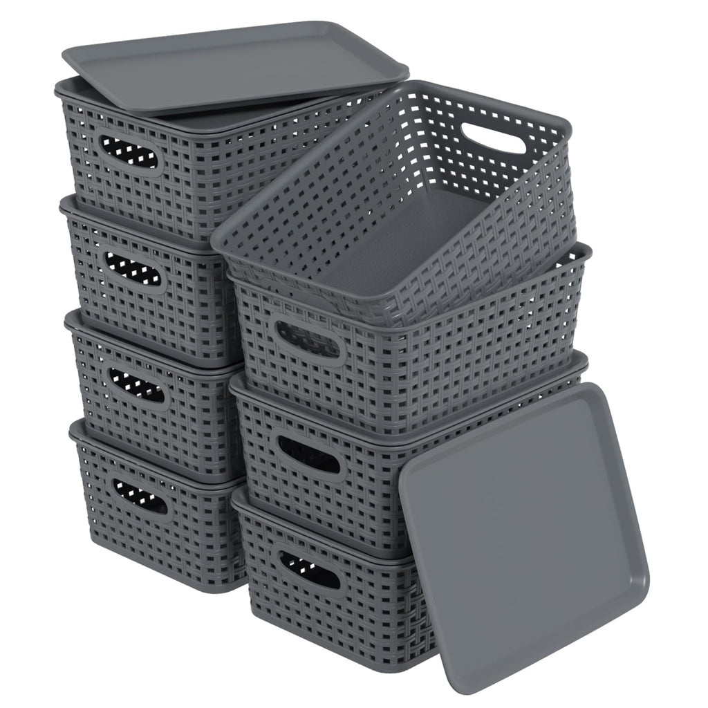 Zopnny 8 Pack Plastic Shelf Organizer Baskets, Small Storage Bins with Lid