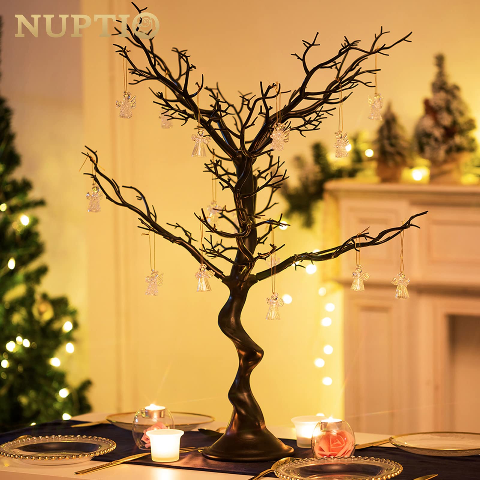 Nuptio 75cm Black Artificial Twig Tree – Tabletop Holiday Ornament Display