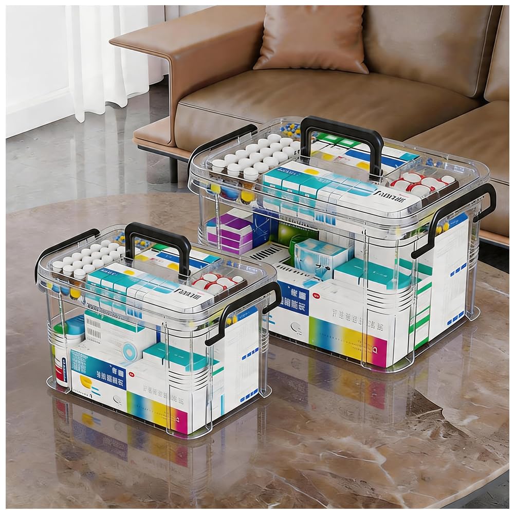 SINBINTA 2-Pack Clear Plastic Medicine Storage Organiser Black
