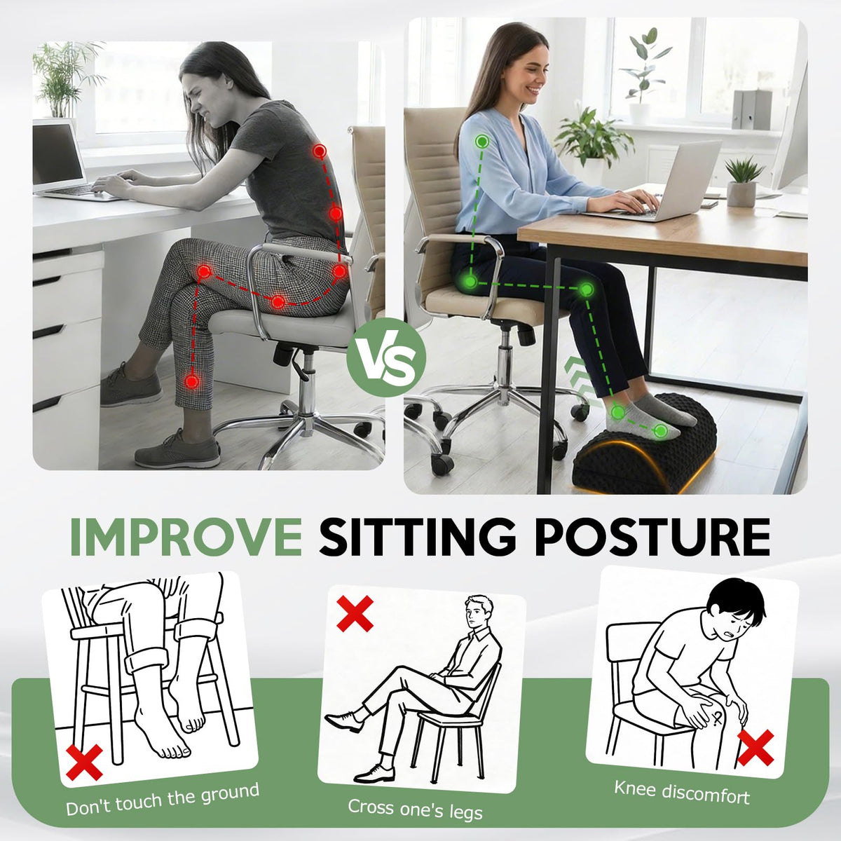 Foot Rest Under Desk - Desk Foot Rest with 2 Adjustable Heights - Ergonomic Footrest for Office Chair & Gaming Chair - image 2