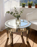 Artloge Mirrored Coffee Table Round Glass : 60 x 50cm Silver Glass Coffee Table Embedded Glitter Crushed Diamond Edge Frame and Crystal Mirror
