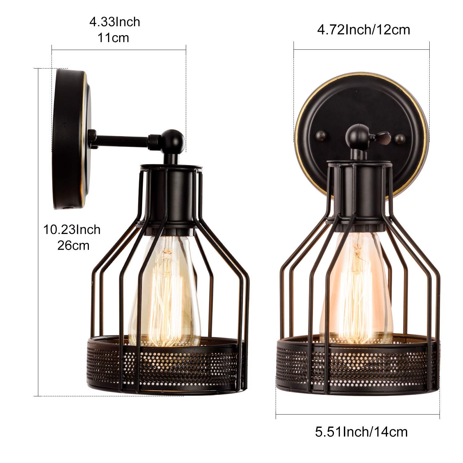 GLADFRESIT Industrial Wall Sconce | Black Metal Cage Bathroom Light