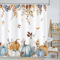 Bonhause Fall Pumpkin Shower Curtain | Blue Orange Autumn Leaves | 180x180cm