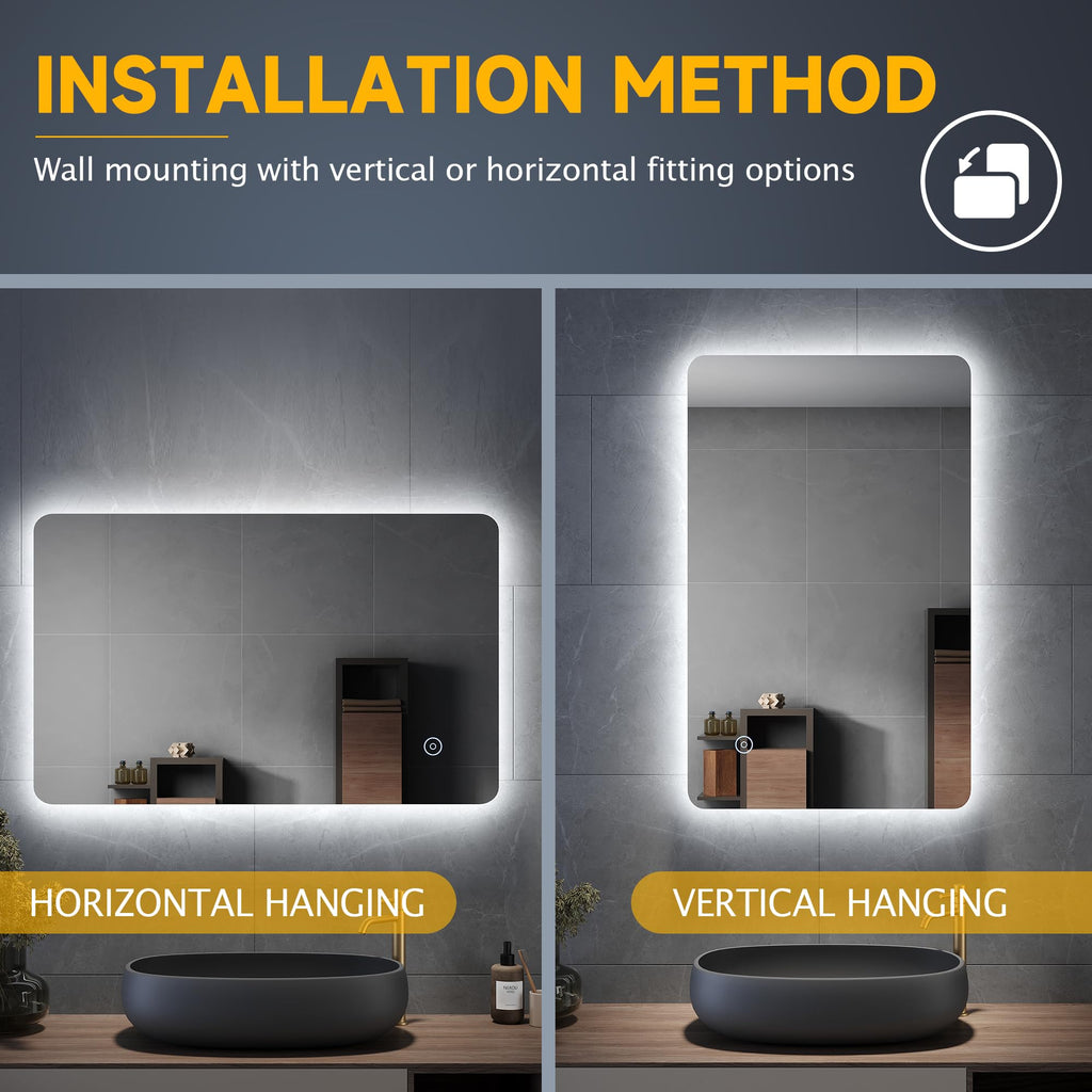 800x500mm LED Bathroom Mirror – Dimmable Backlit Anti-Fog