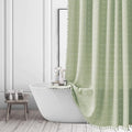 Sage Green Boho Linen Shower Curtain with Tassels – 72x78