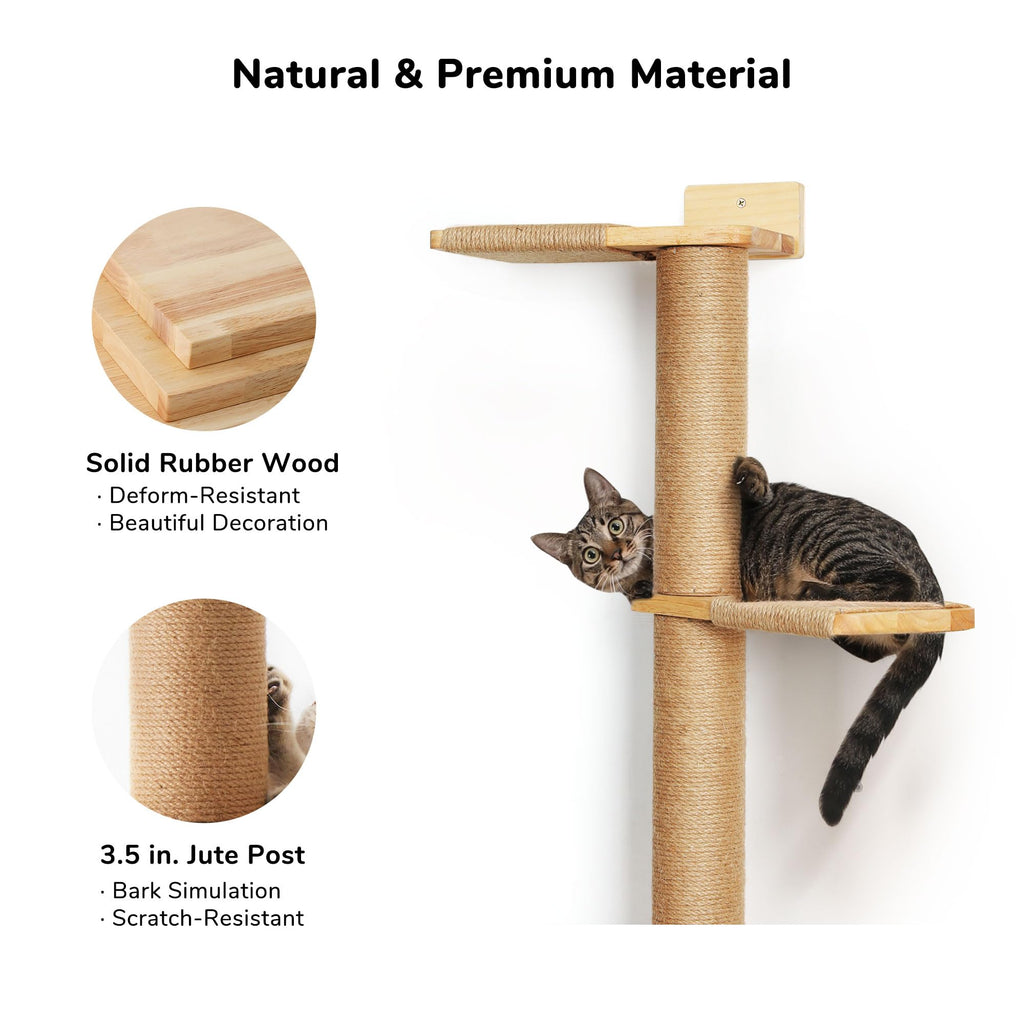 FUKUMARU Tall Cat Tree | 5-Tier Floor to Ceiling Wall-Mounted Wood Tower