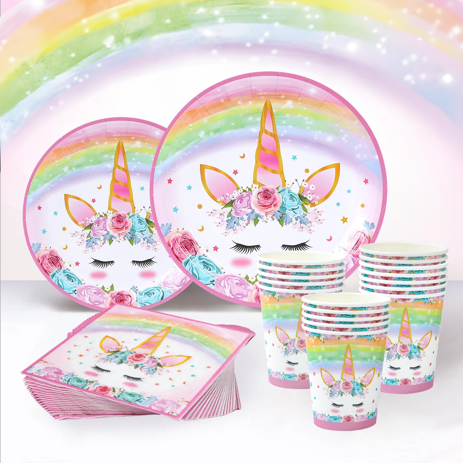 Unicorn Birthday Tableware Set - 96pc Pink Party Plates & Cups