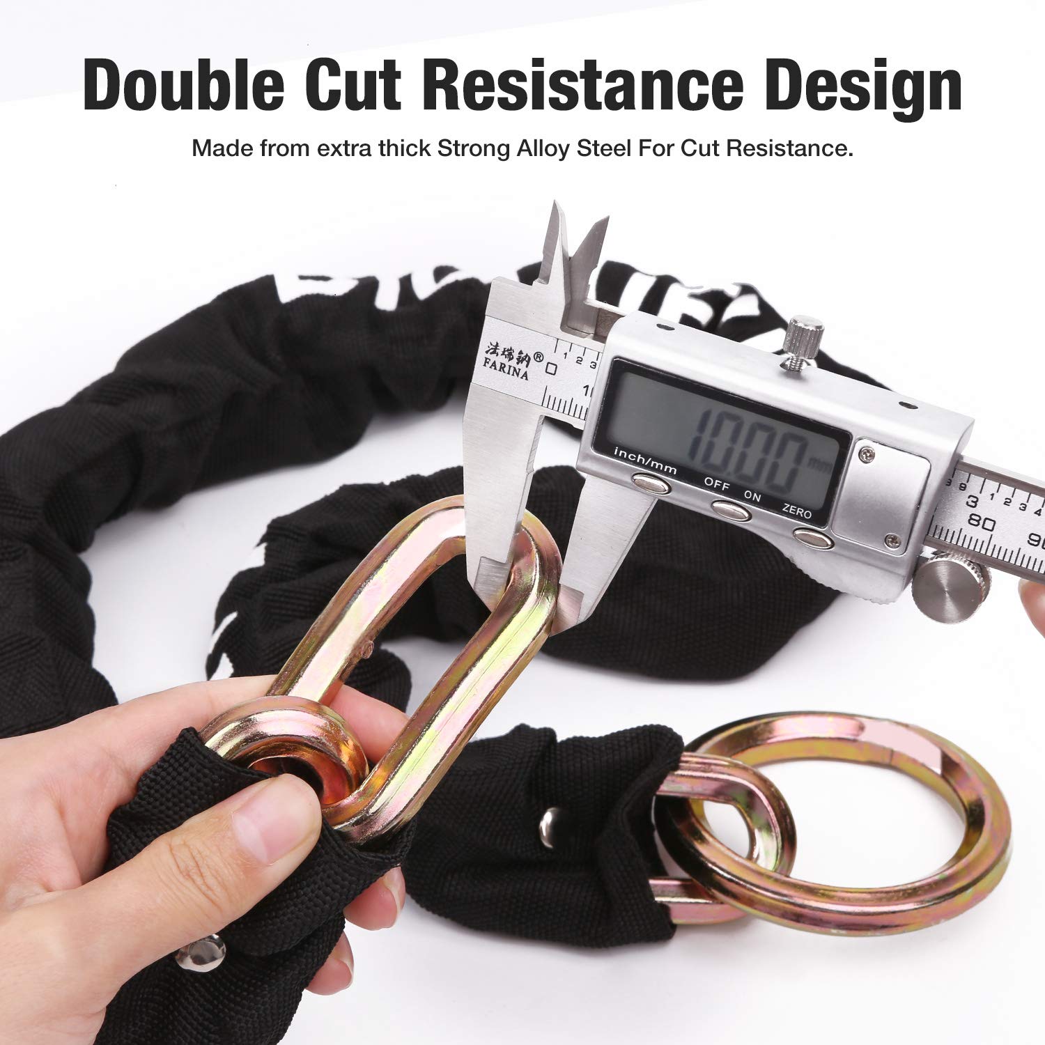 BIGLUFU Heavy Duty Motorcycle Chain Lock | 10mm Cut Proof Steel with U-Lock