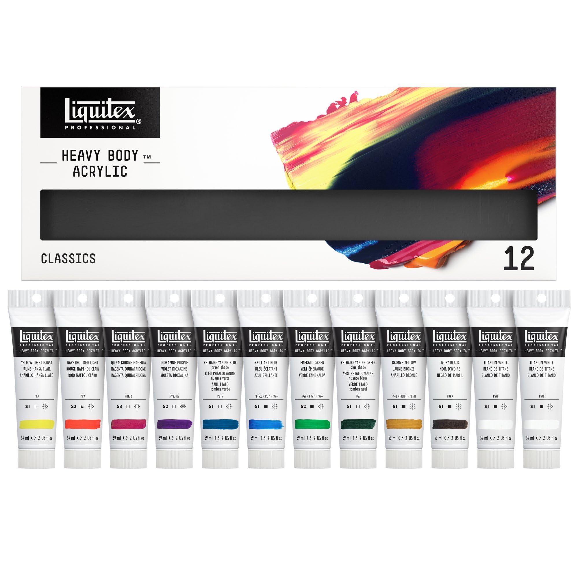 Liquitex Professional Heavy Body Acrylic Paint Set – 12 x 59ml Colors