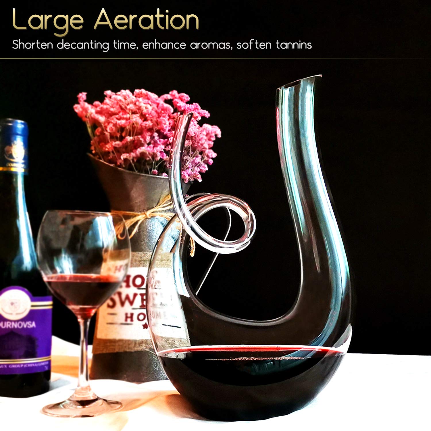 Jolof Store Swan Wine Decanter | 1.2L Handblown Lead-Free Crystal