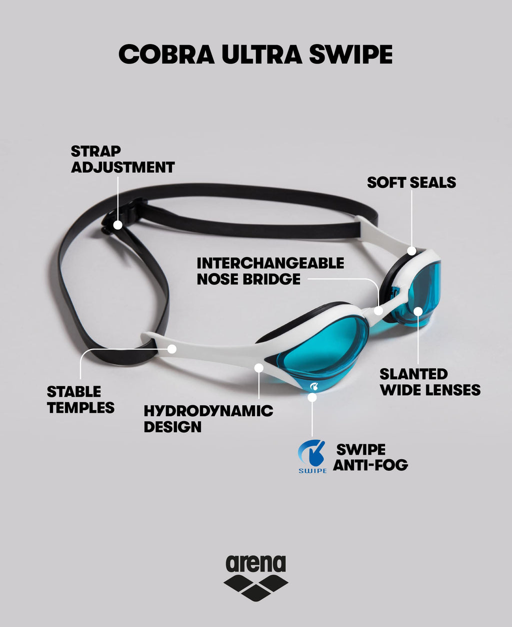 Arena Cobra Ultra Swipe Racing Goggles – Anti-Fog UV Protection
