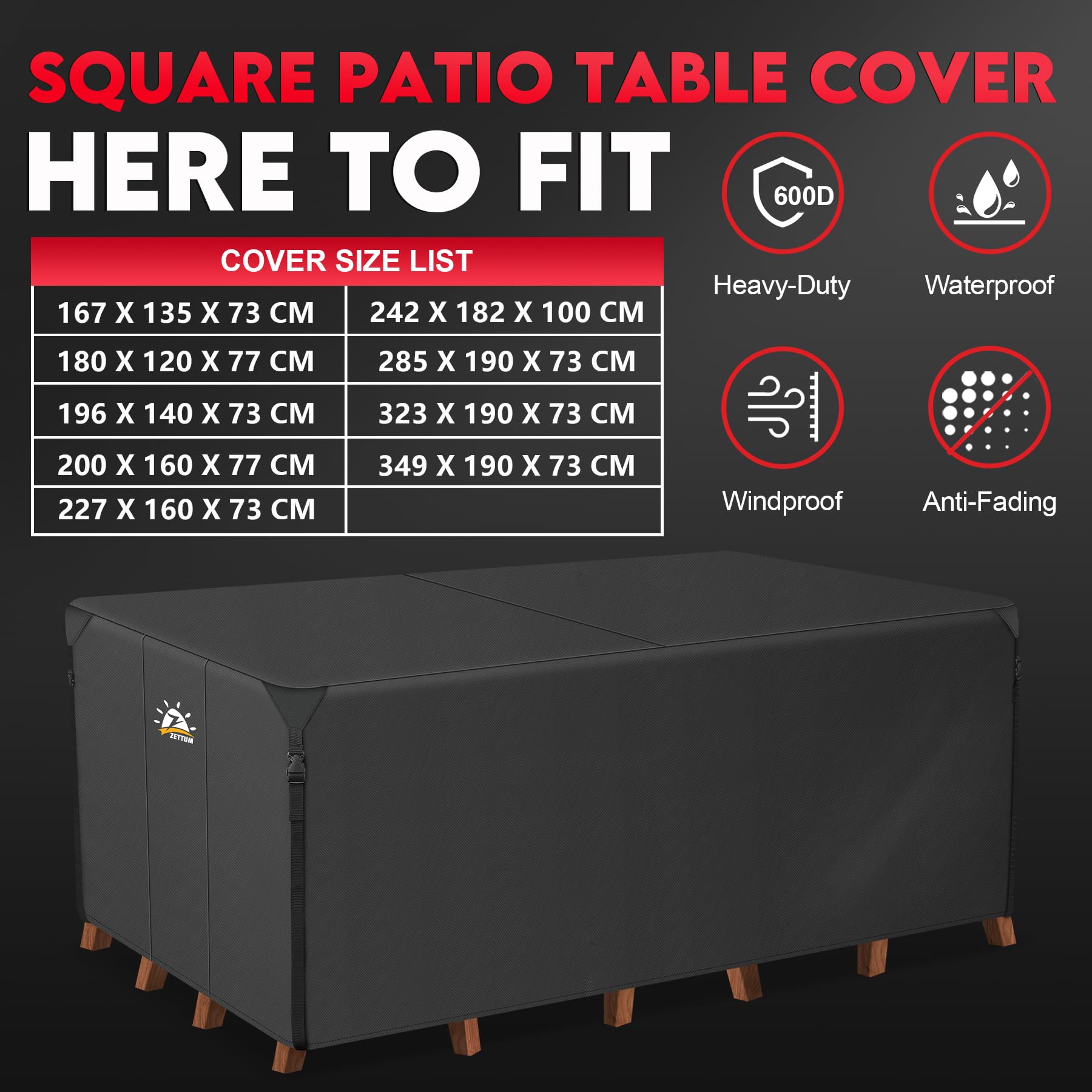 Zettum Waterproof Garden Furniture Cover | 600D Heavy Duty Oxford | 167x135x73cm