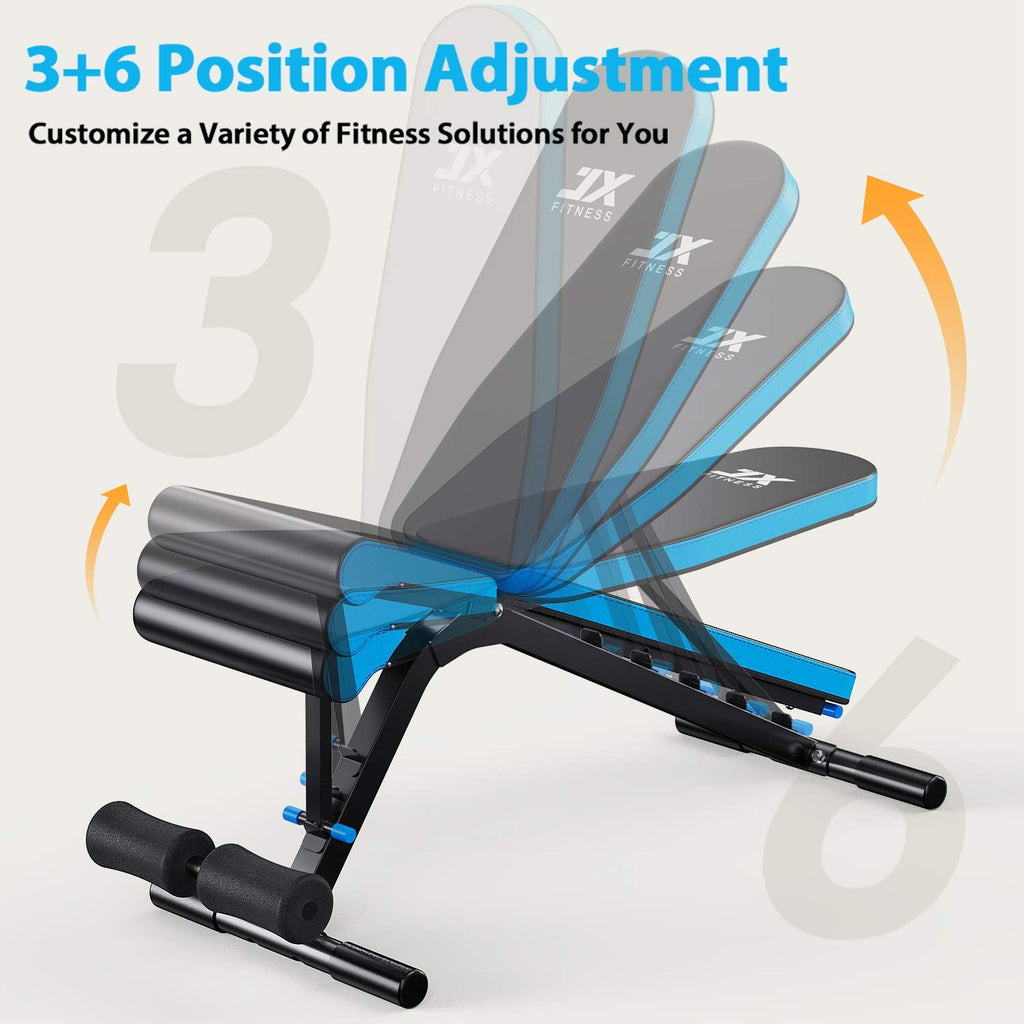 JX FITNESS Adjustable Weight Bench – Incline Decline Home Gym Bench