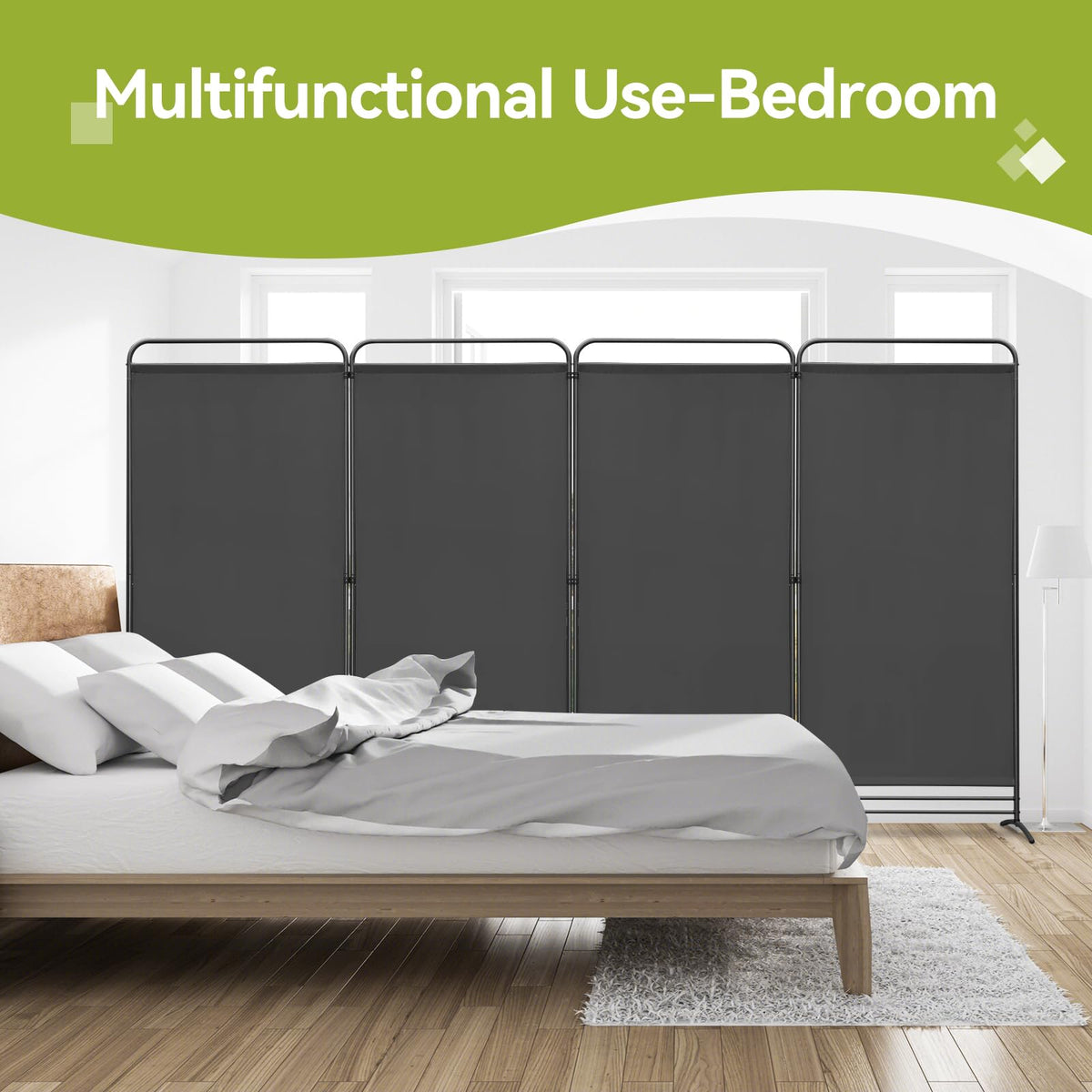 Angel Living 4 Panels Folding Room Divider, Privacy Screen Composed of Polyester Fabric and Sturdy Iron Frame - image 3