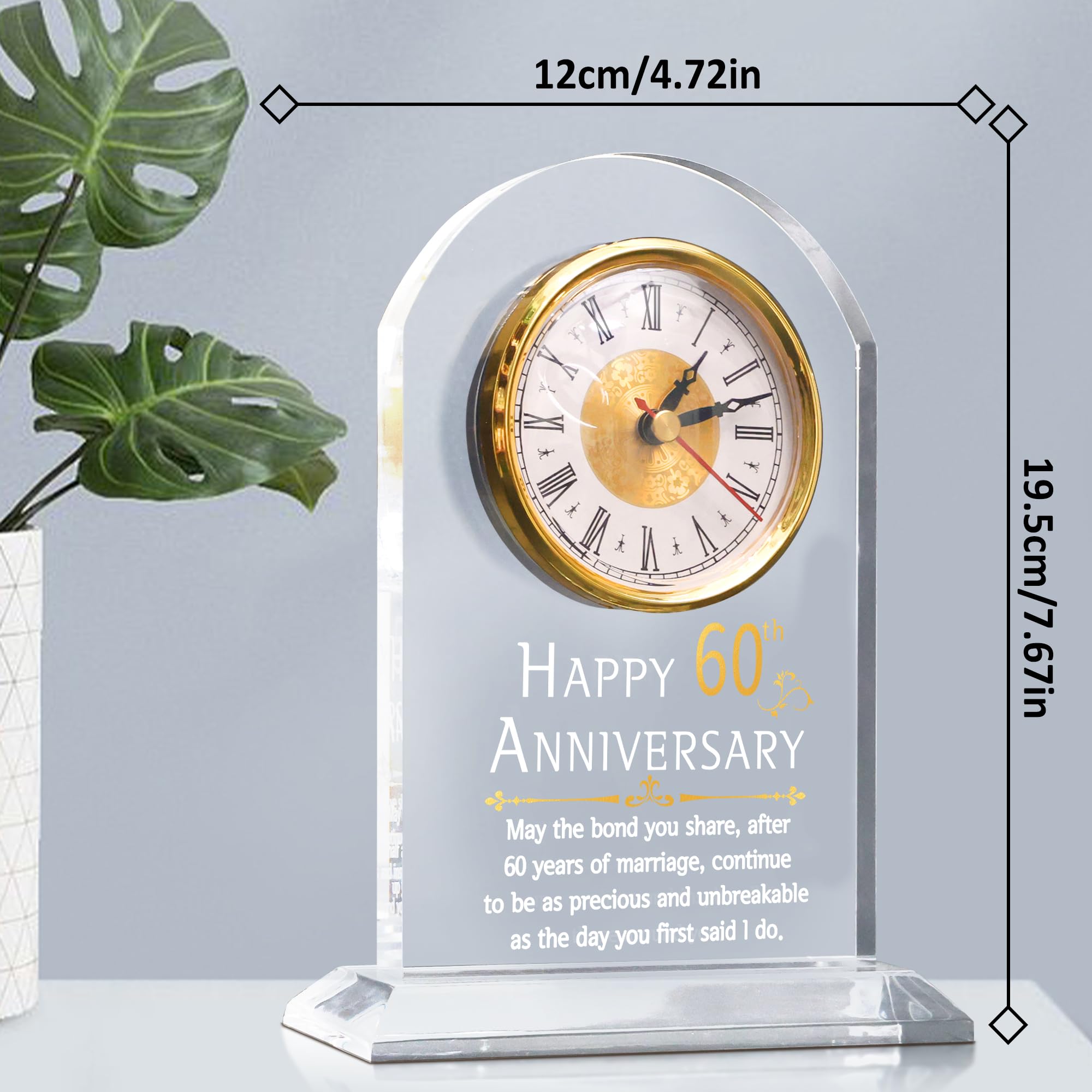 OkiyiD 60th Diamond Anniversary Quartz Desk Clock - Acrylic Table Gift