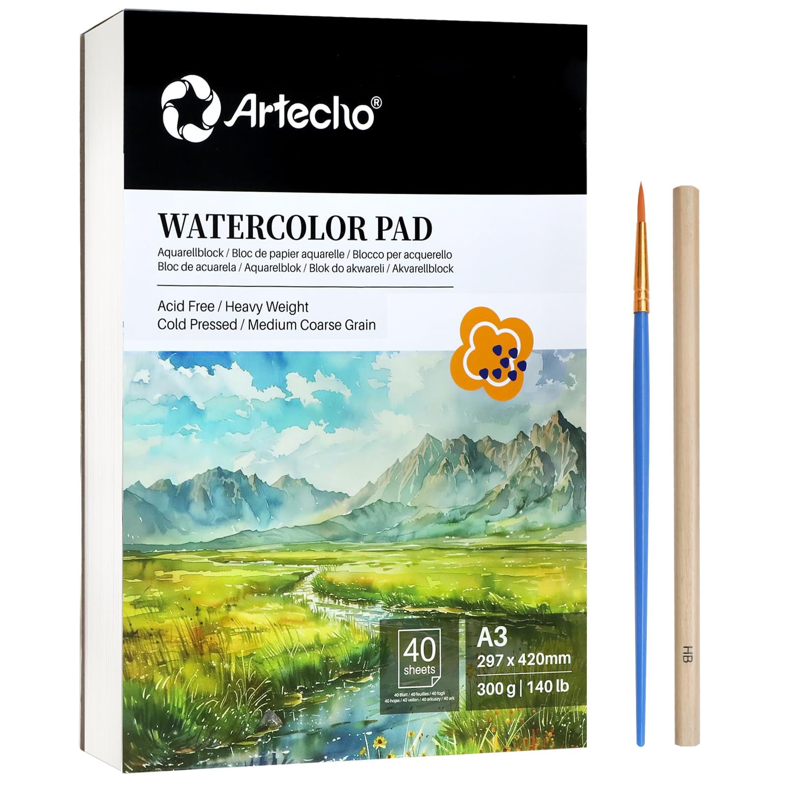 Artecho A3 Watercolour Paper Pad | 300gsm Cold-Pressed 40 Sheets