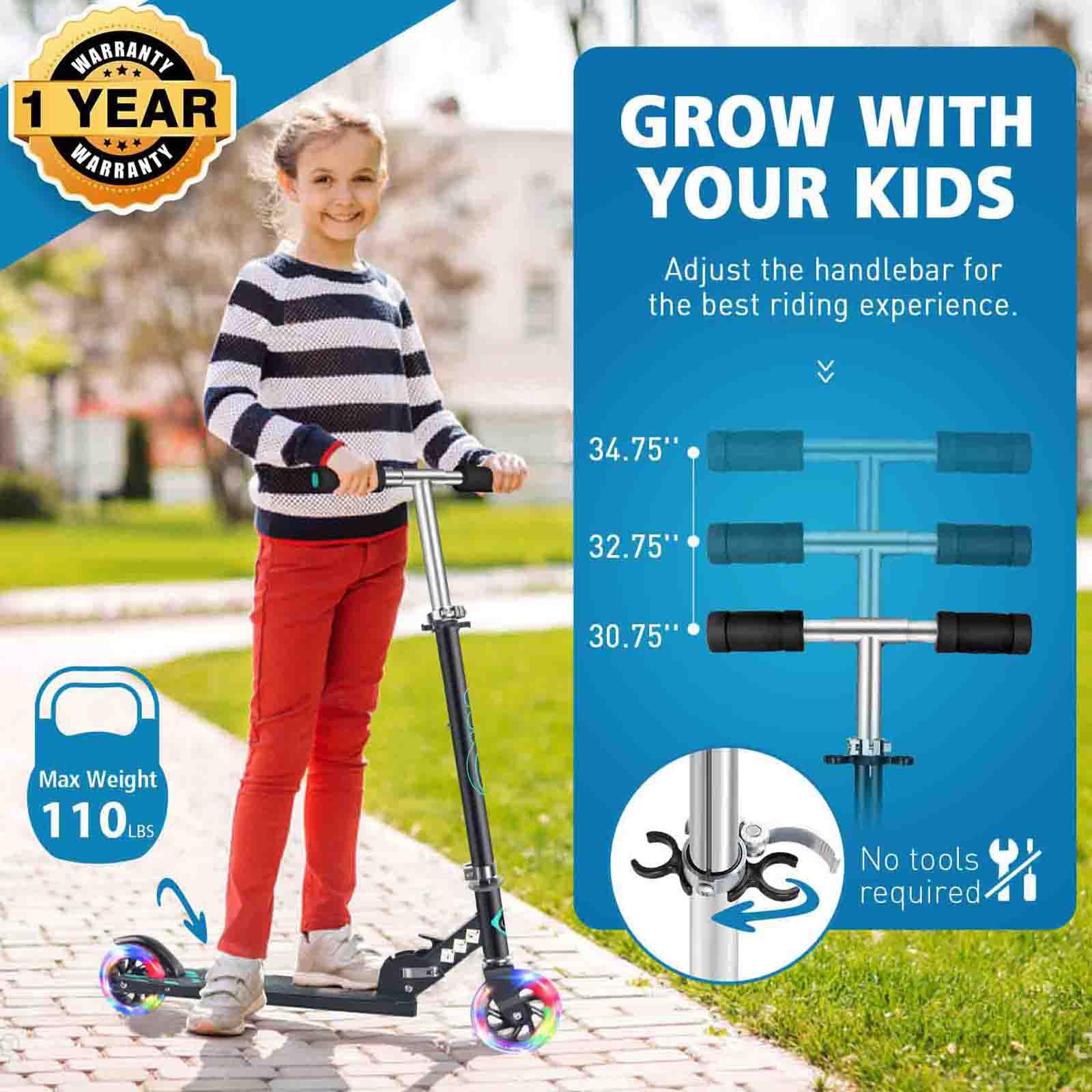 BELEEV V1 Kids Kick Scooter | Folding 2-Wheel Design with LED Light Up Wheels