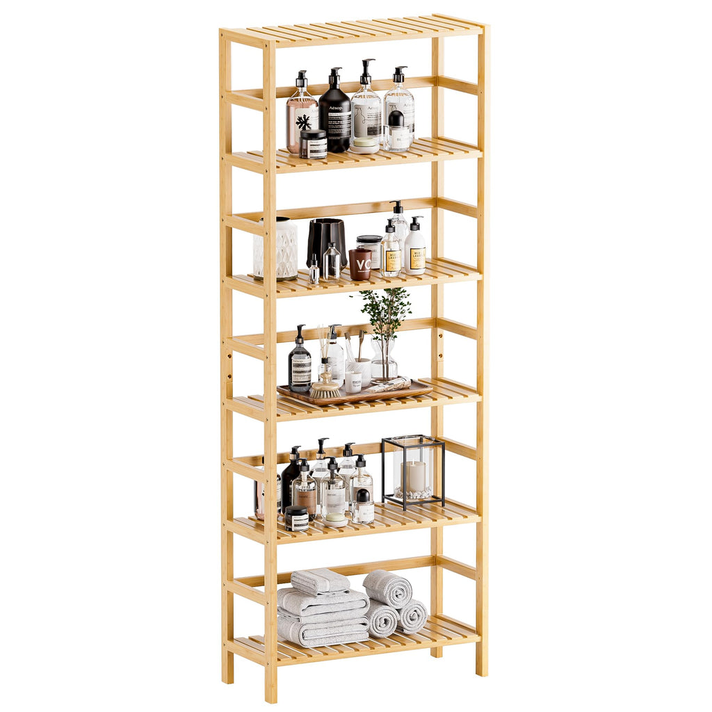 HITNET 6-Tier Bamboo Bookcase – Adjustable Tall Storage Shelf & Plant Stand
