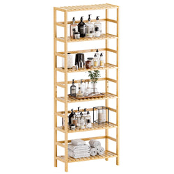 HITNET 6-Tier Bamboo Bookcase – Adjustable Tall Storage Shelf & Plant Stand