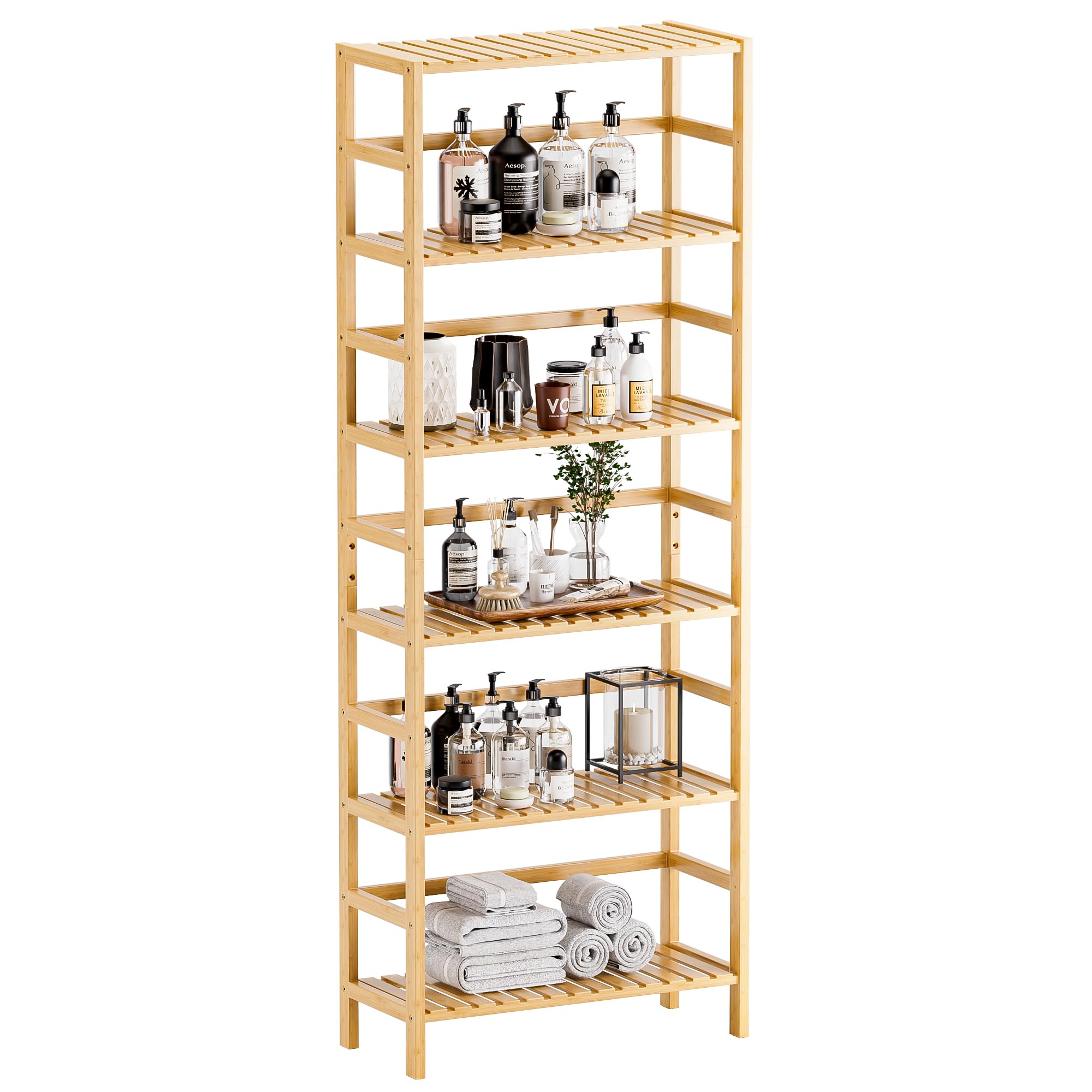 HITNET 6-Tier Bamboo Bookcase – Adjustable Tall Storage Shelf & Plant Stand