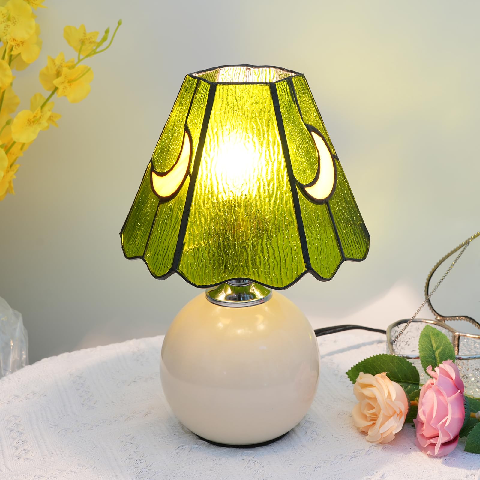 KIPHEPI Mushroom Lamp | Stained Glass Moon Nightstand Table Light
