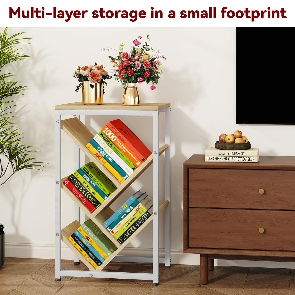 IBUYKE 5 Tier Tree Bookshelf,Small Desktop Bookshelf,Natural TBC003N - image 2