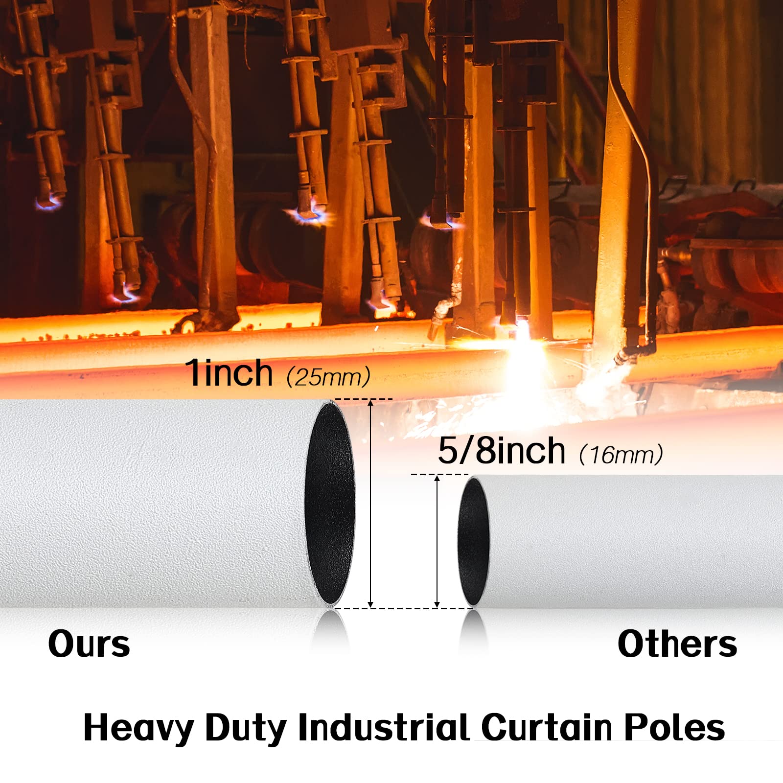 Harrms Industrial Double Curtain Pole | Extendable Matt White Metal Rod
