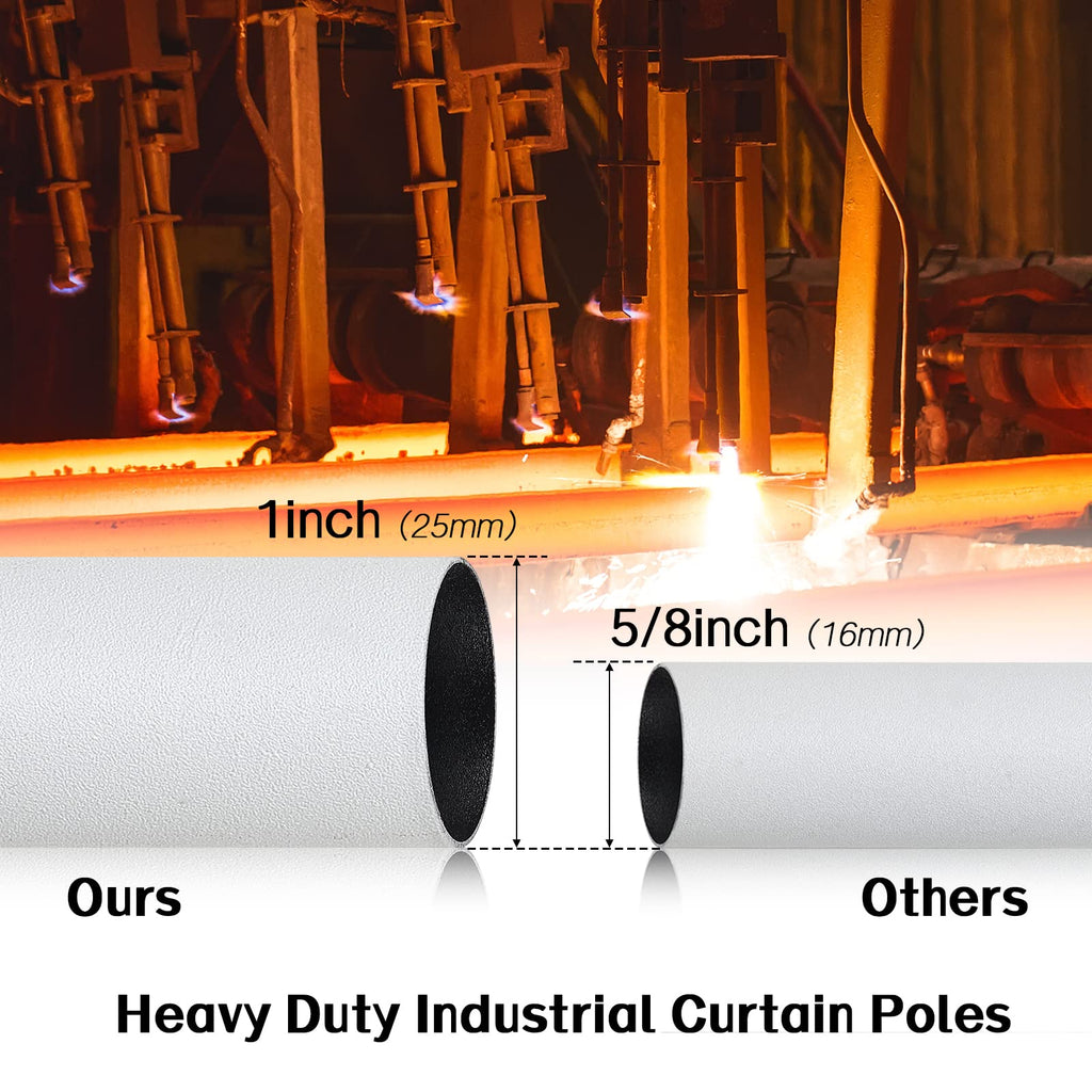 Harrms Industrial Double Curtain Pole | Matt White Extendable Metal Rod