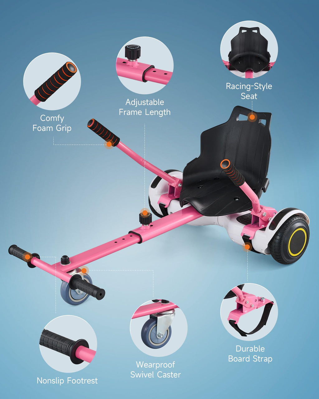 CO-Z Hoverboard Go Kart Seat Attachment for 6.5, 8, 10 Inch Scooters – Pink