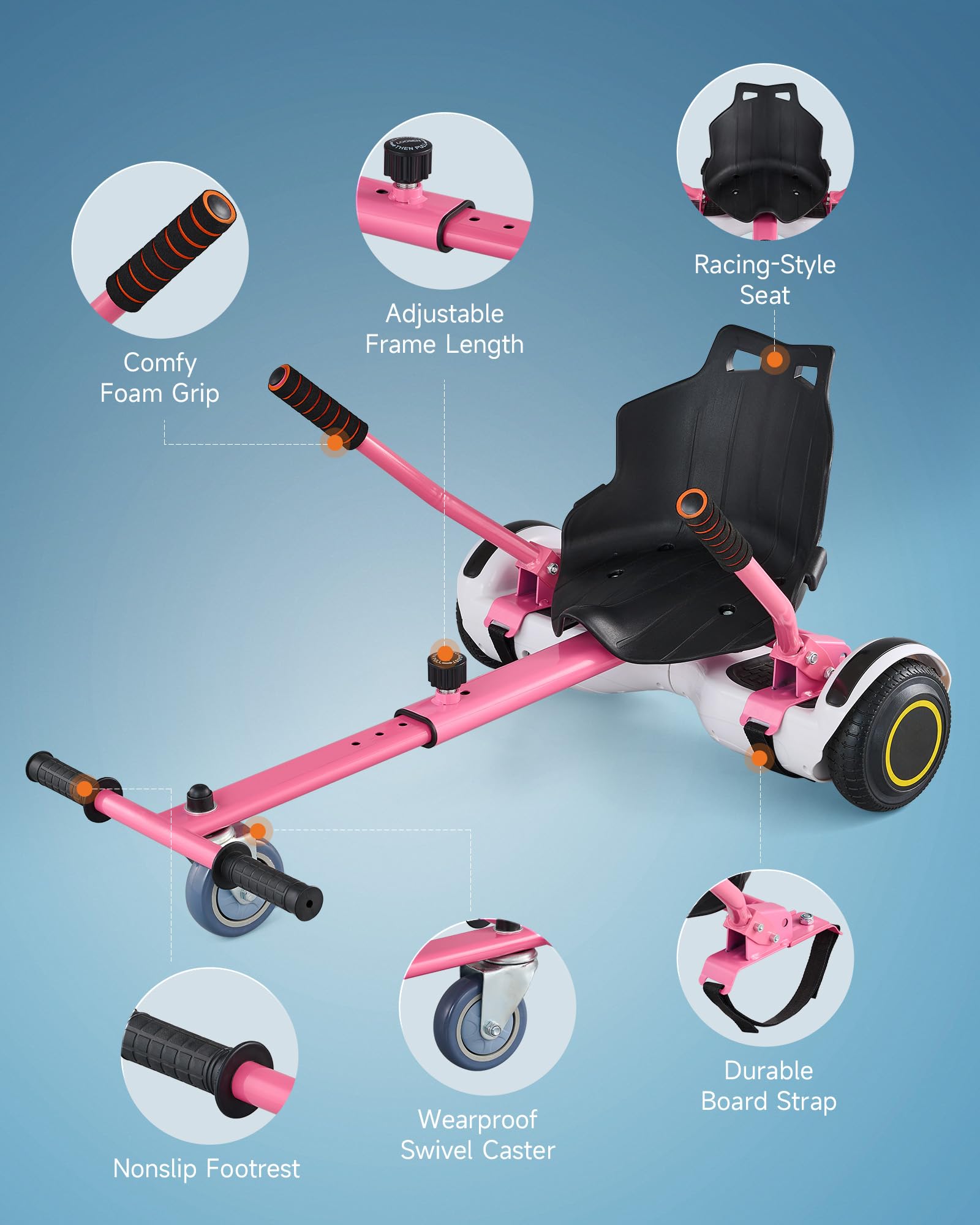 CO-Z Hoverboard Go Kart Seat Attachment for 6.5, 8, 10 Inch Scooters – Pink