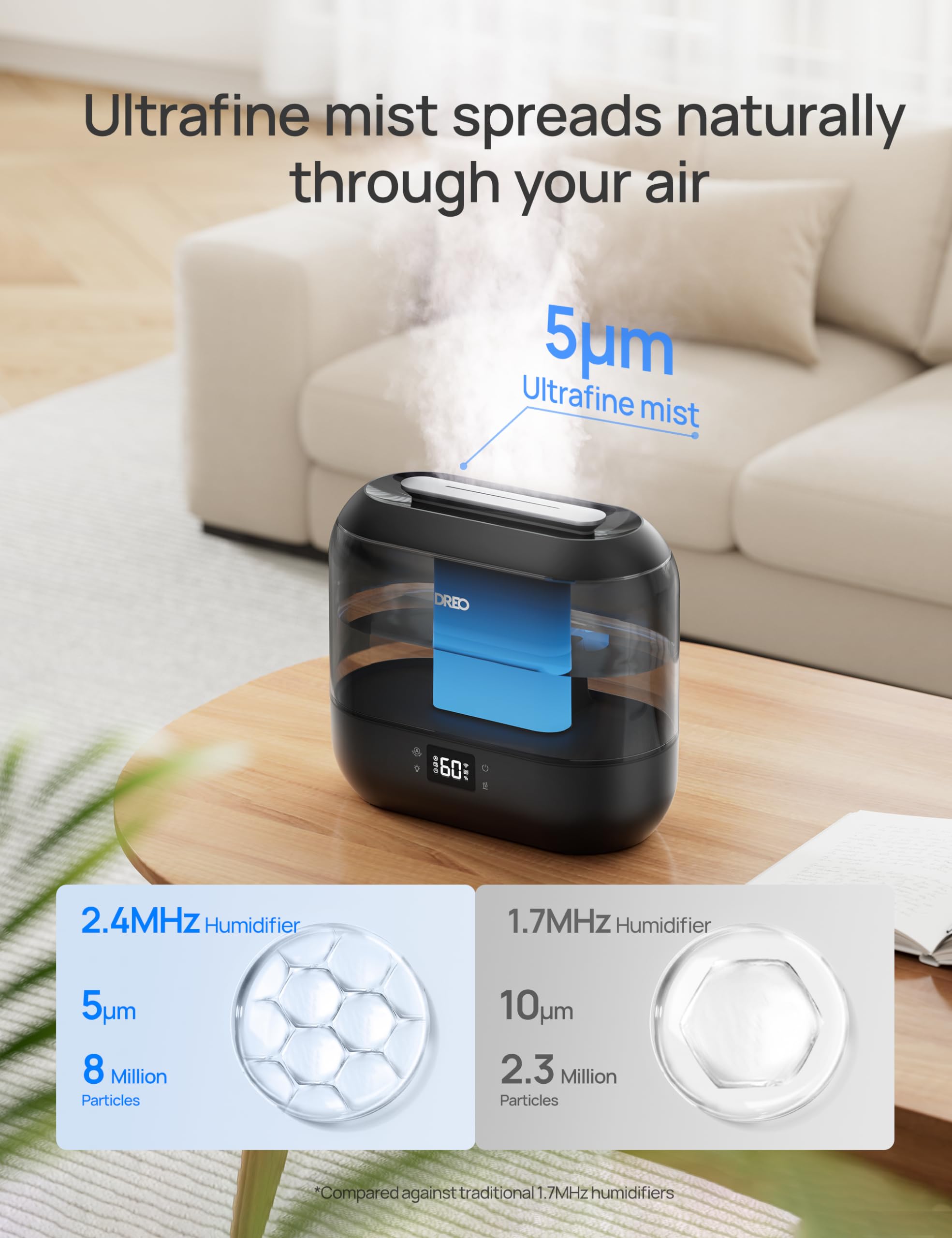 Dreo Smart Cool Mist Humidifier | 4L Ultrasonic Oil Diffuser for Bedroom