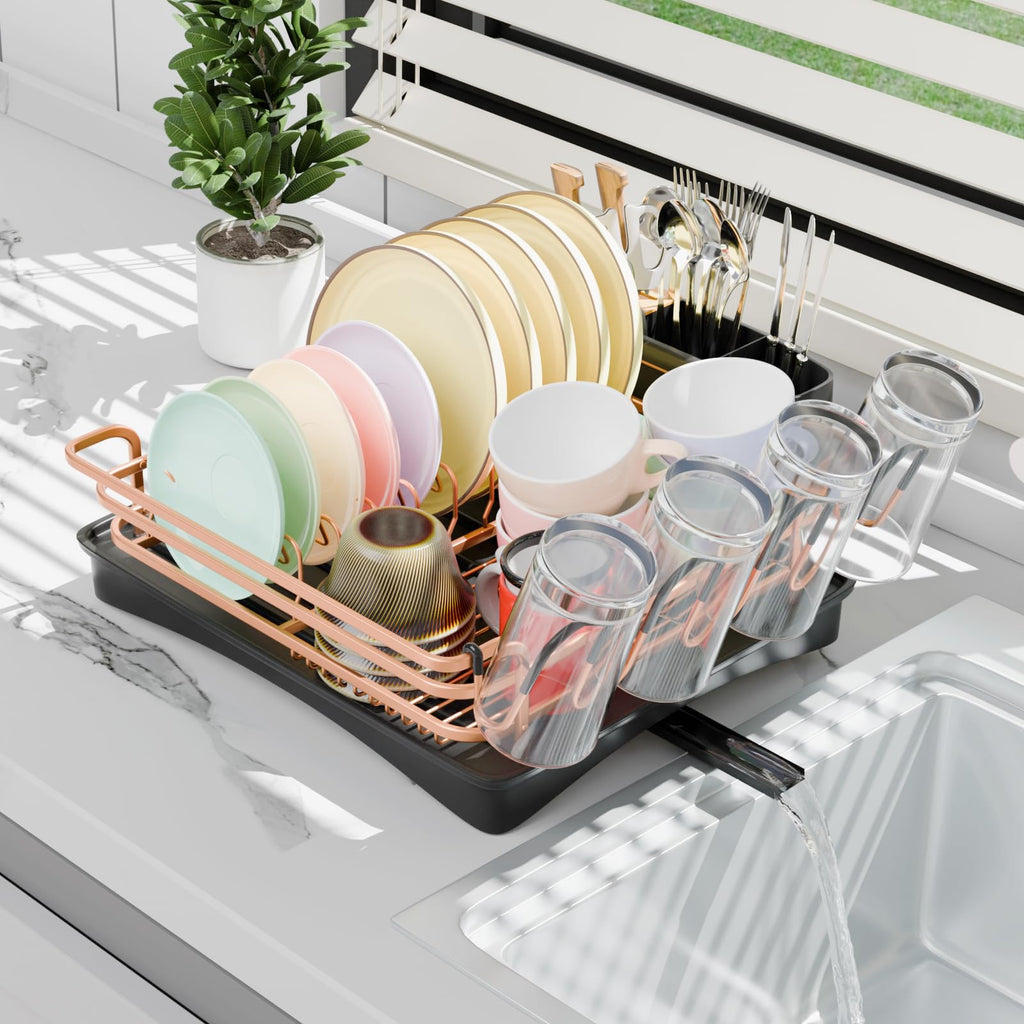 BRIAN & DANY Aluminum Dish Drying Rack | Rust-Free Drainer with 360° Spout