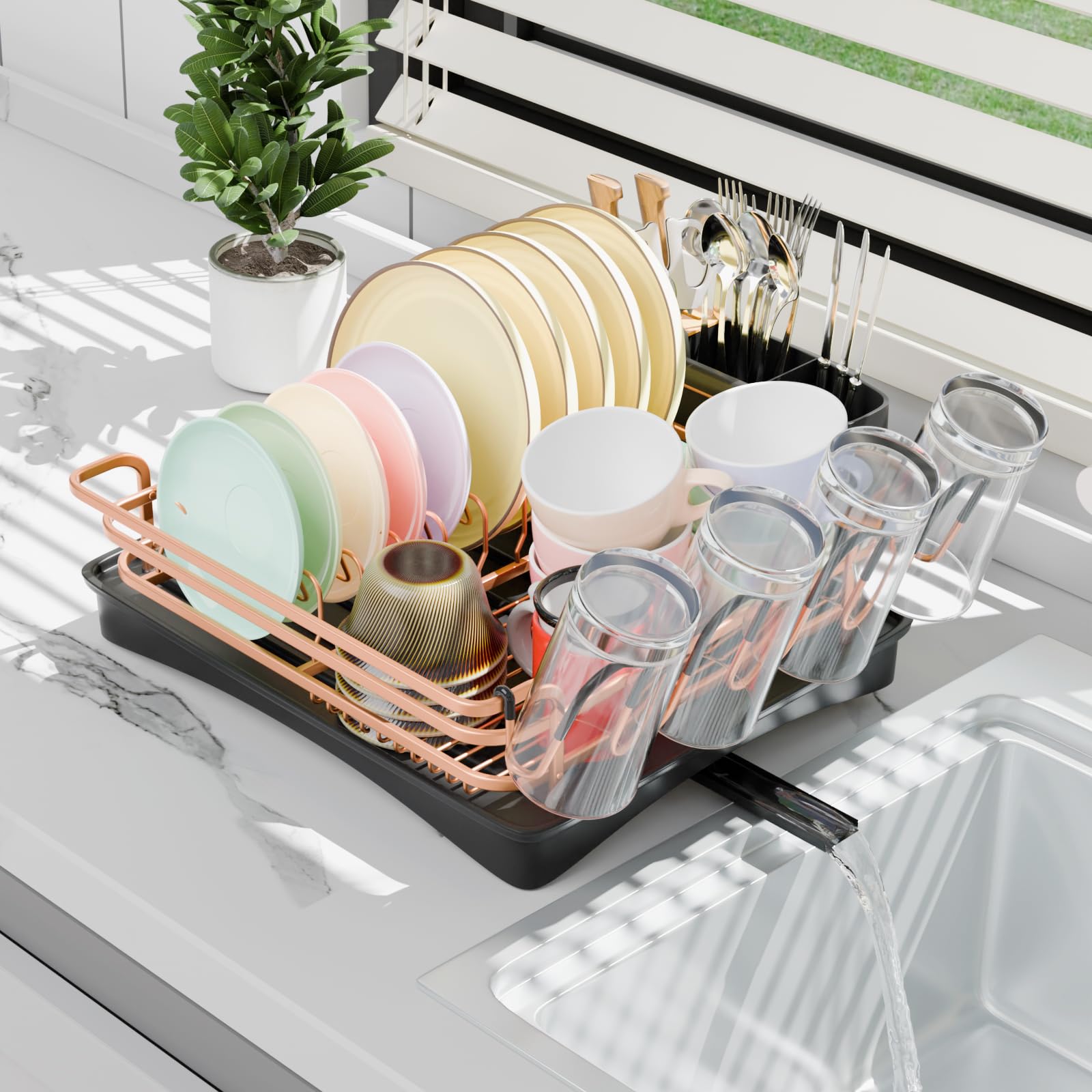 BRIAN & DANY Aluminum Dish Drying Rack | Rust-Free Drainer with 360° Spout