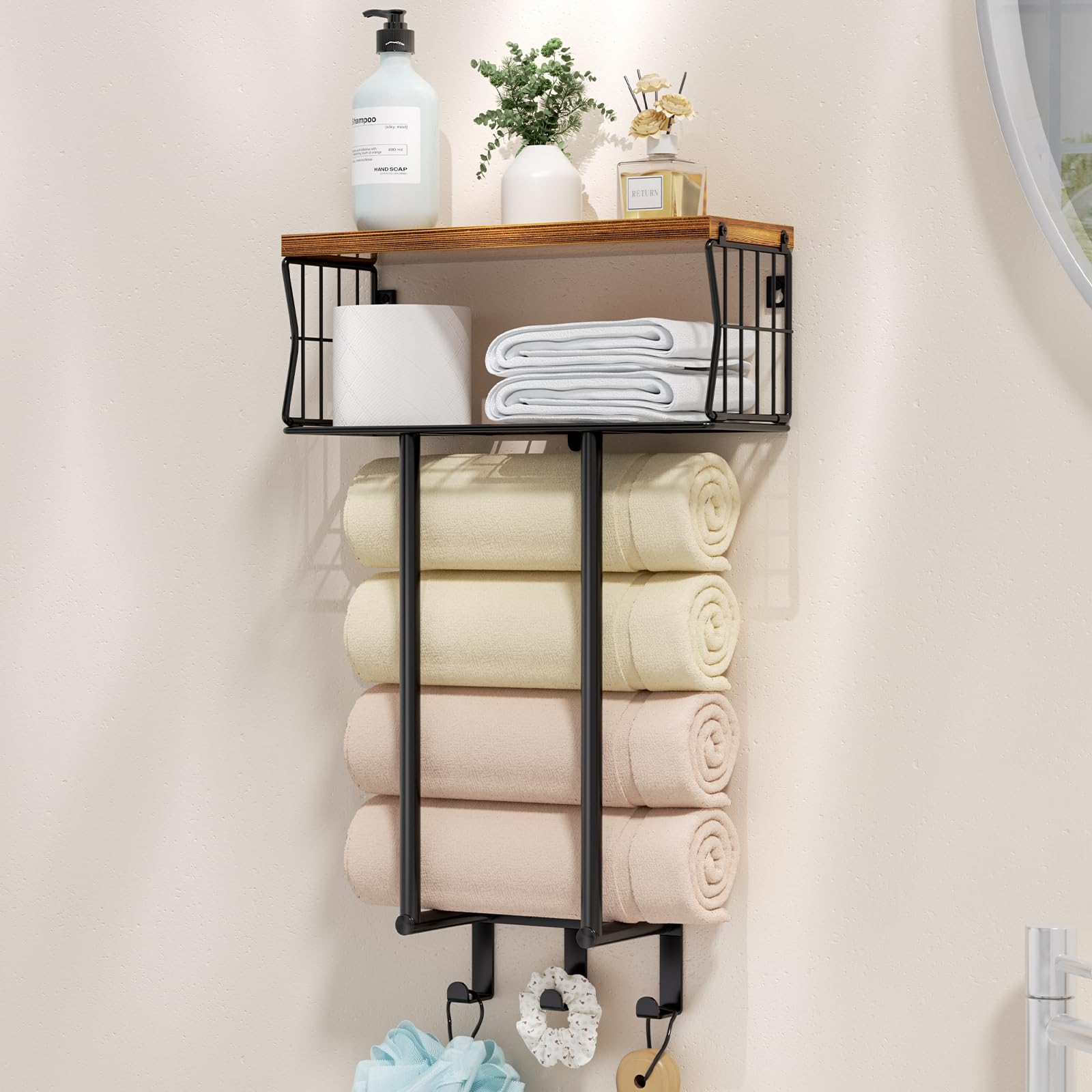 HapiRm Wall Mounted Towel Rack – 3-Tier Stainless Steel Storage with Hooks