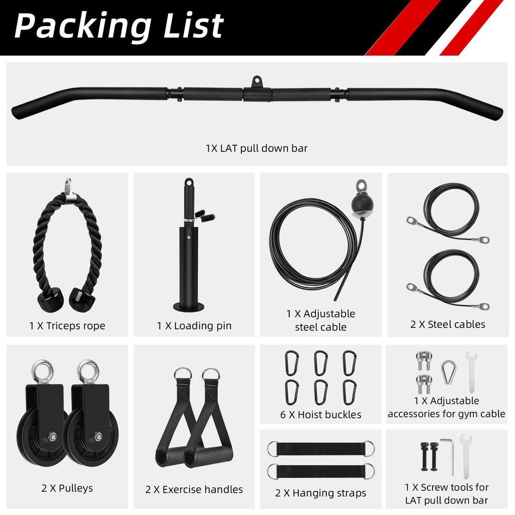 LFJ Cable Pulley System Home Gym | Lat Pull Down Machine with 3 Handles