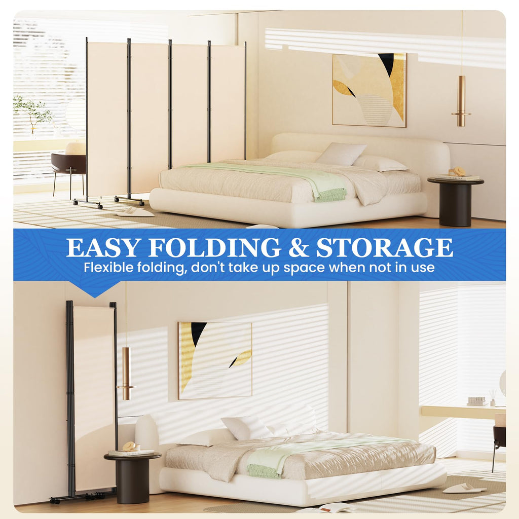 6 Panel Room Divider 183CM Folding Privacy Screens with Lockable Wheels - image 5