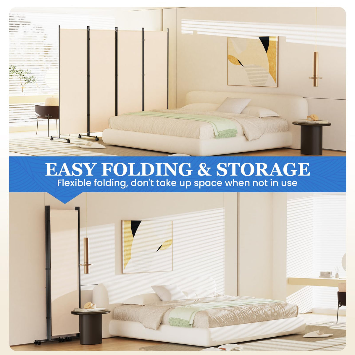 6 Panel Room Divider 183CM Folding Privacy Screens with Lockable Wheels - image 5
