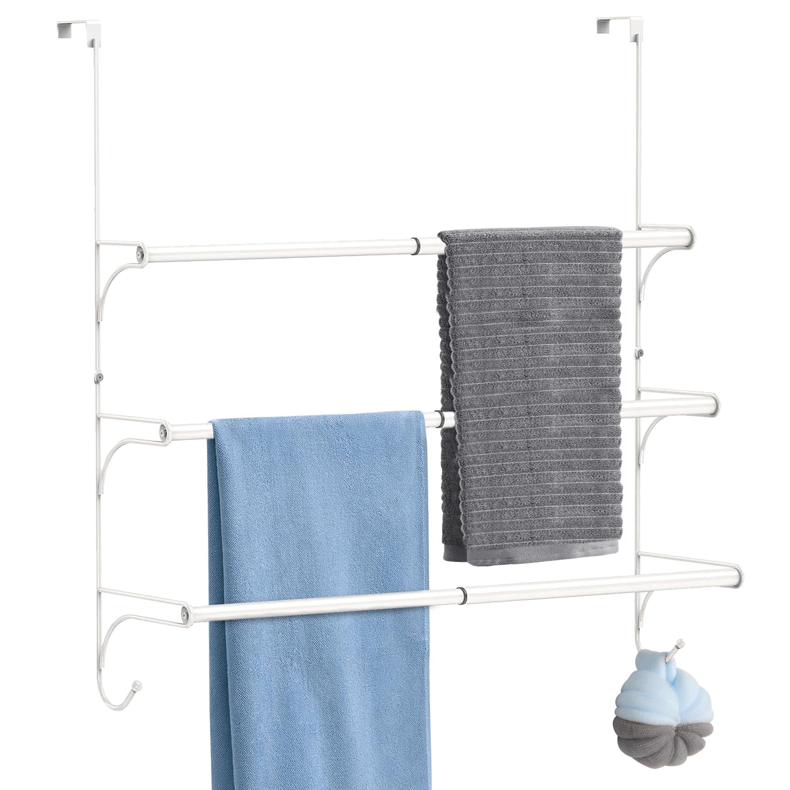 3-Tier Over the Door Towel Rack – Adjustable Steel Rail, White