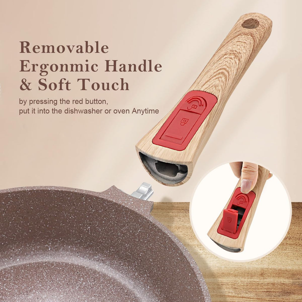 AIKENBBKK Ceramic Nonstick Frying Pan Set with Detachable Handle | 2-Piece