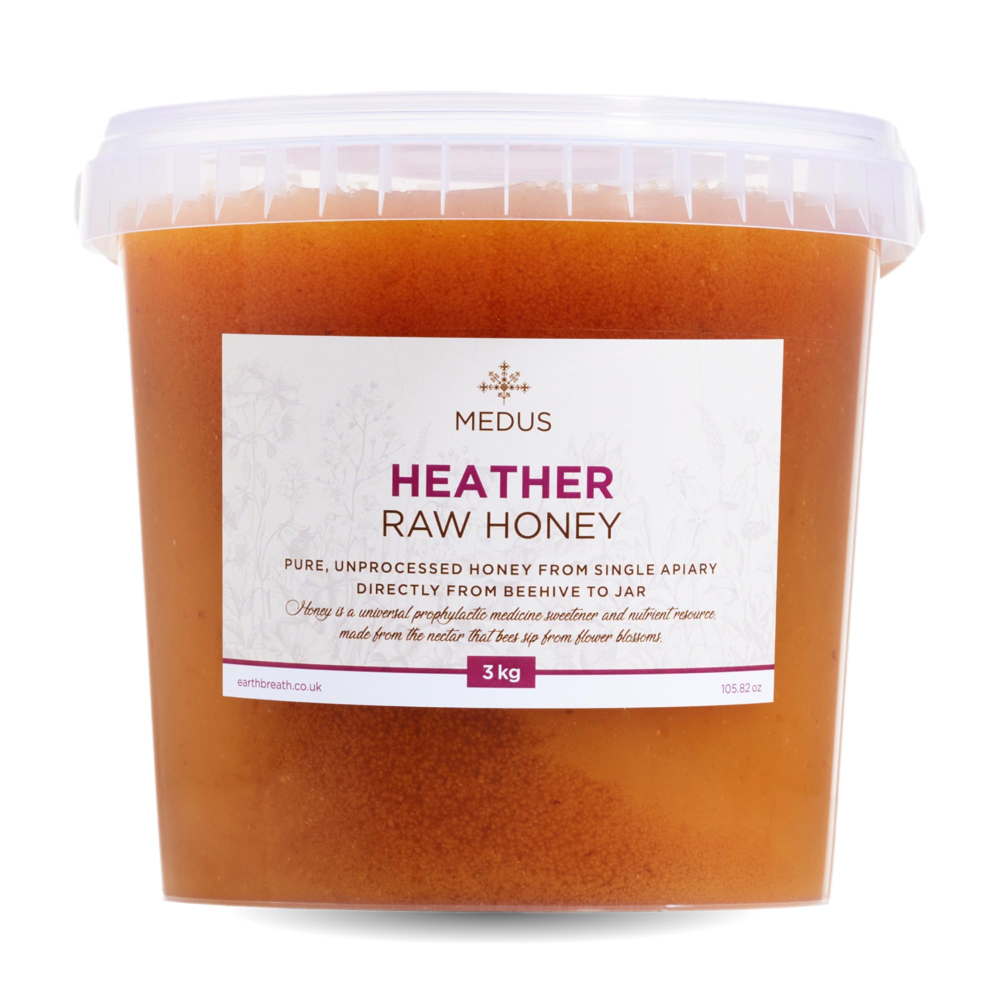 Earthbreath Raw Heather Honey – 100% Natural Latvian Honey, 3kg Jar
