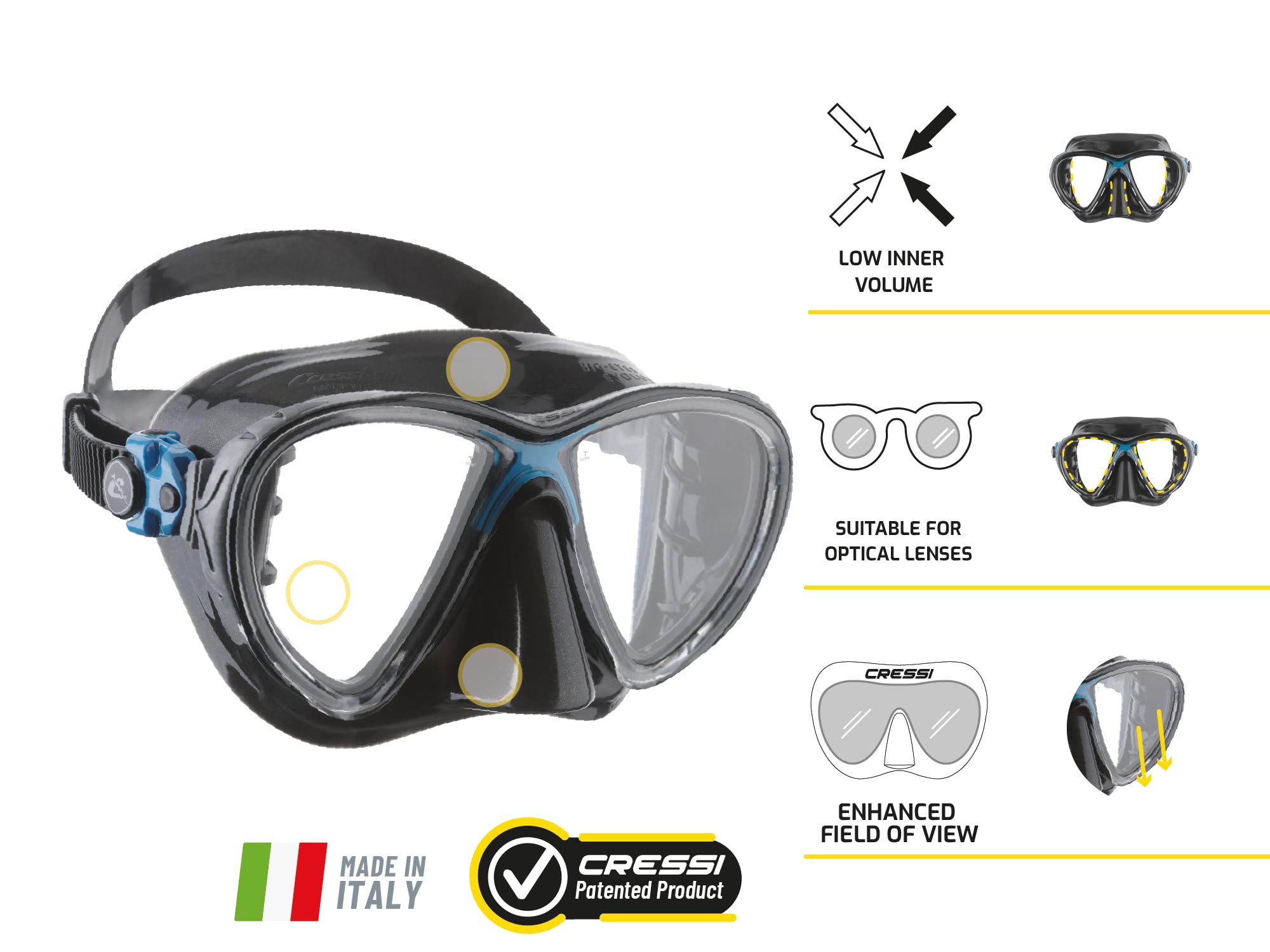 Cressi Big Eyes Evolution & Alpha Ultra Dry Snorkel Set – Black Silicone