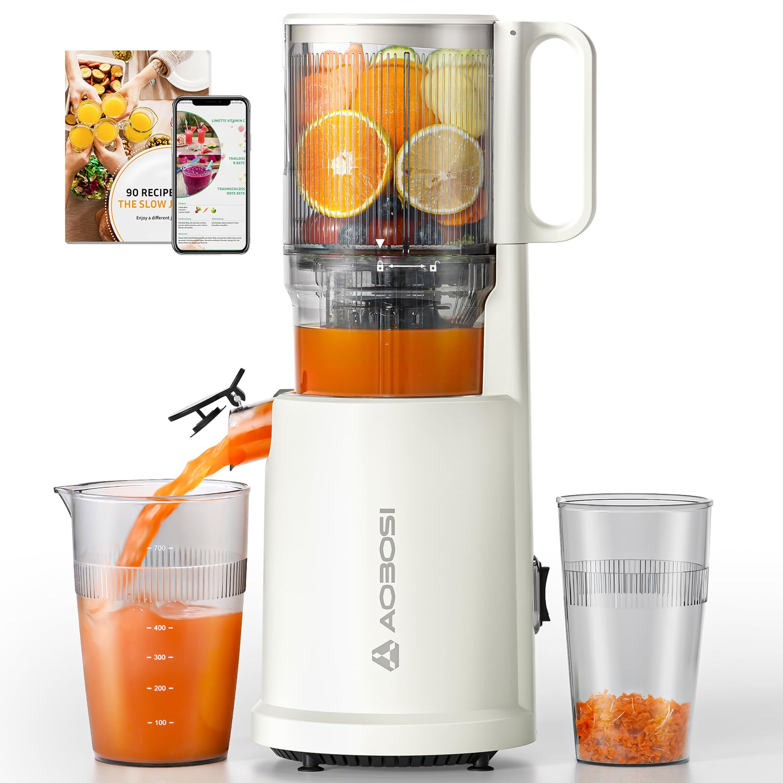 AOBOSI Cold Press Juicer – 135mm Feed Chute Slow Juicer for Whole Fruit
