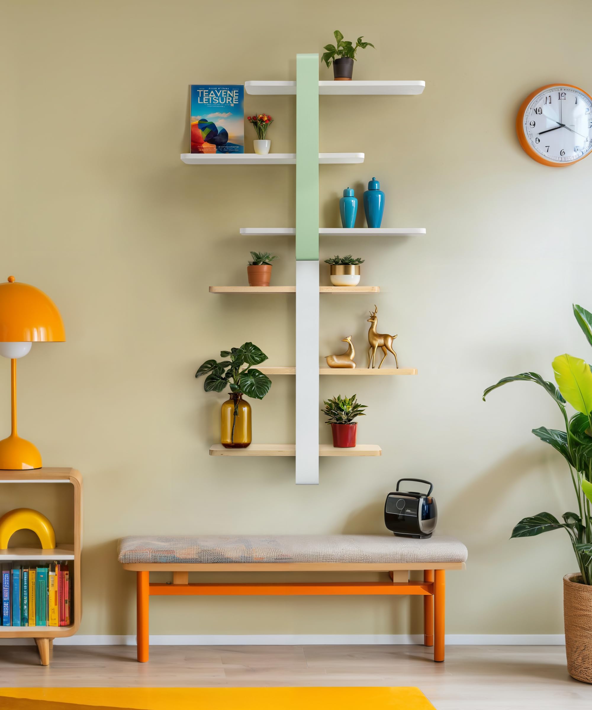 SUMGAR White Floating Shelves | 3-Tier Pine Wood Wall Mounted Shelving Unit