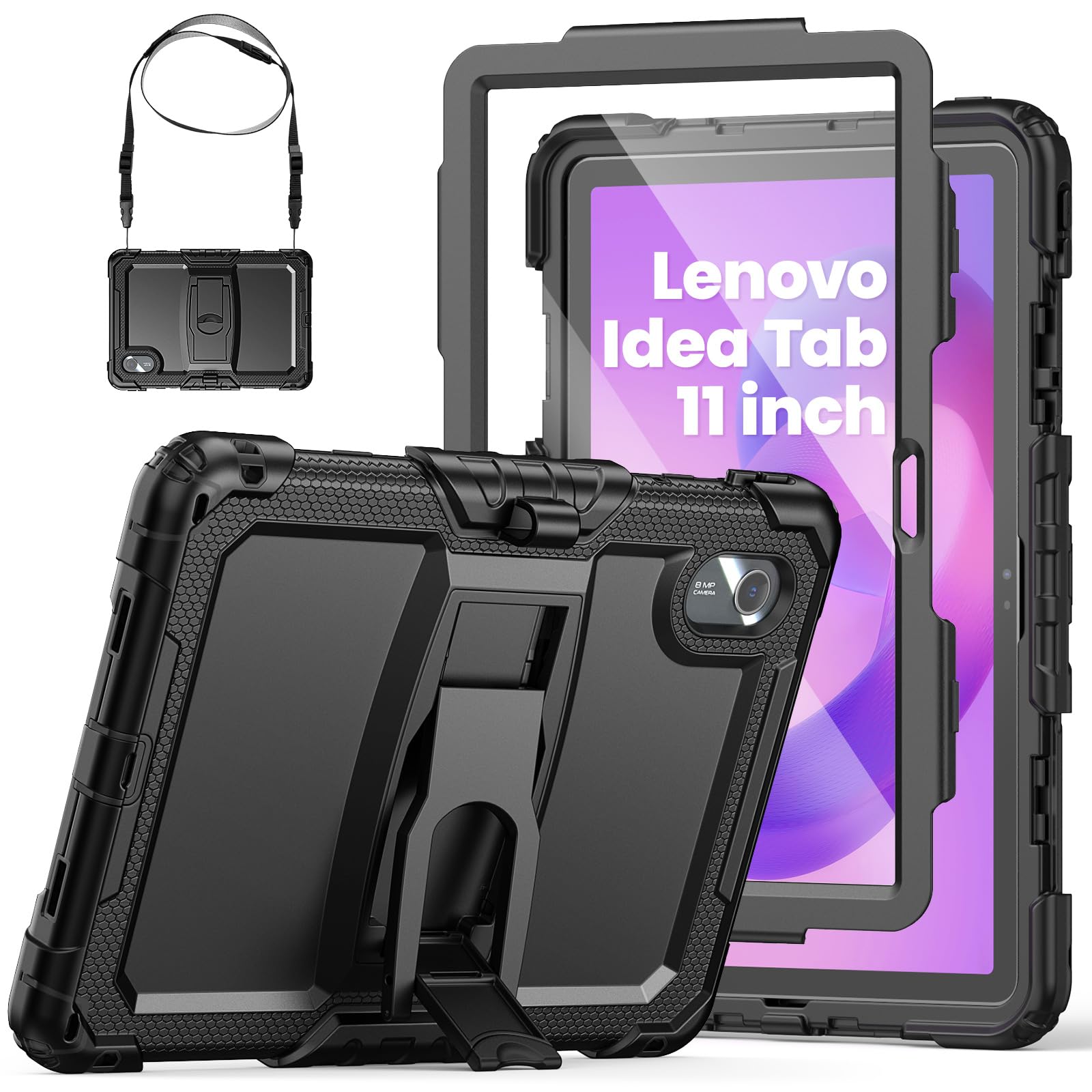SEYMAC Lenovo Tab M11 Case – Shockproof Rugged Cover with Stand & Strap
