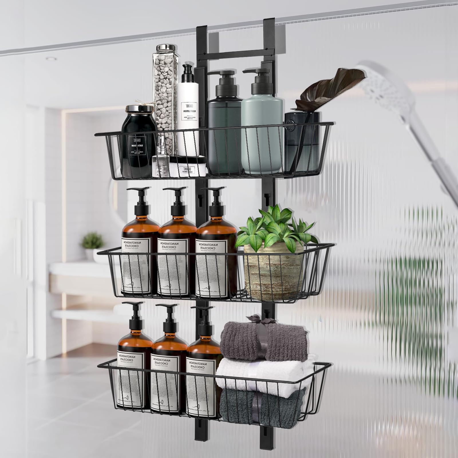 KYYLZ Over The Door Shower Caddy – 3 Tier Adjustable Rust-Proof Shelf