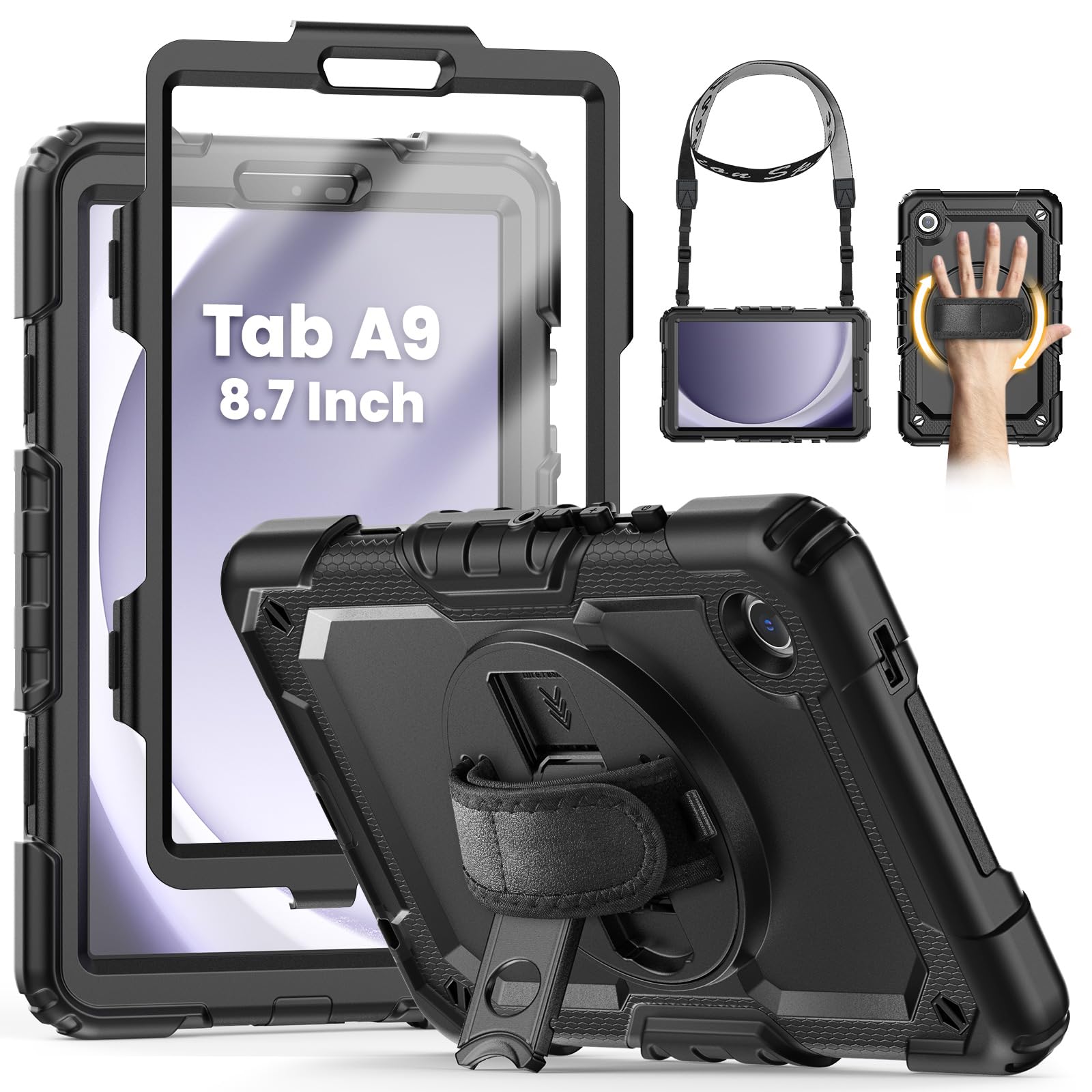 SEYMCY Samsung Galaxy Tab A9 8.7 Case | Shockproof Stand & Strap