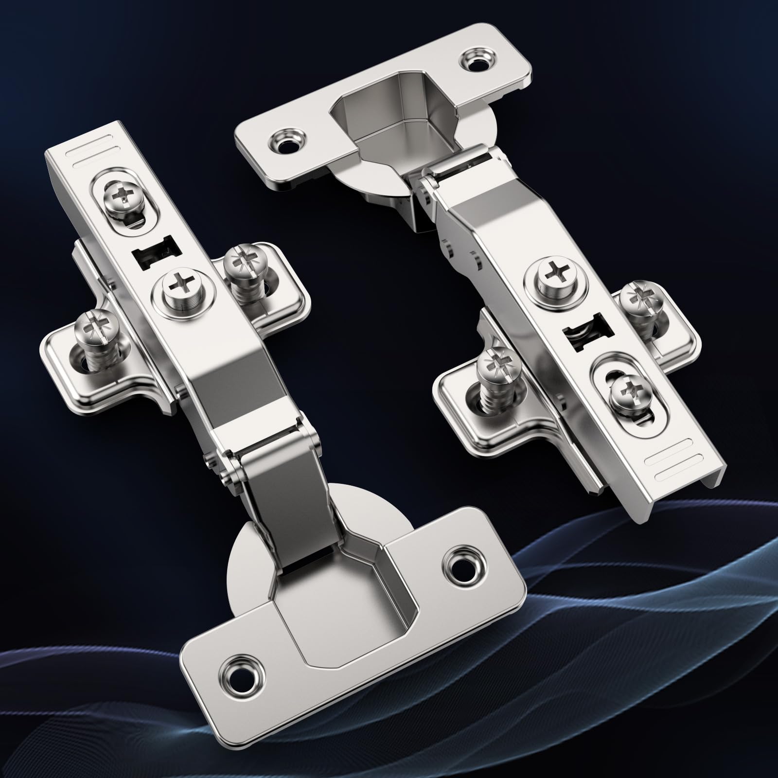 Furniware Soft Close Cabinet Hinges - 10 Pack Full Overlay 3D Nickel
