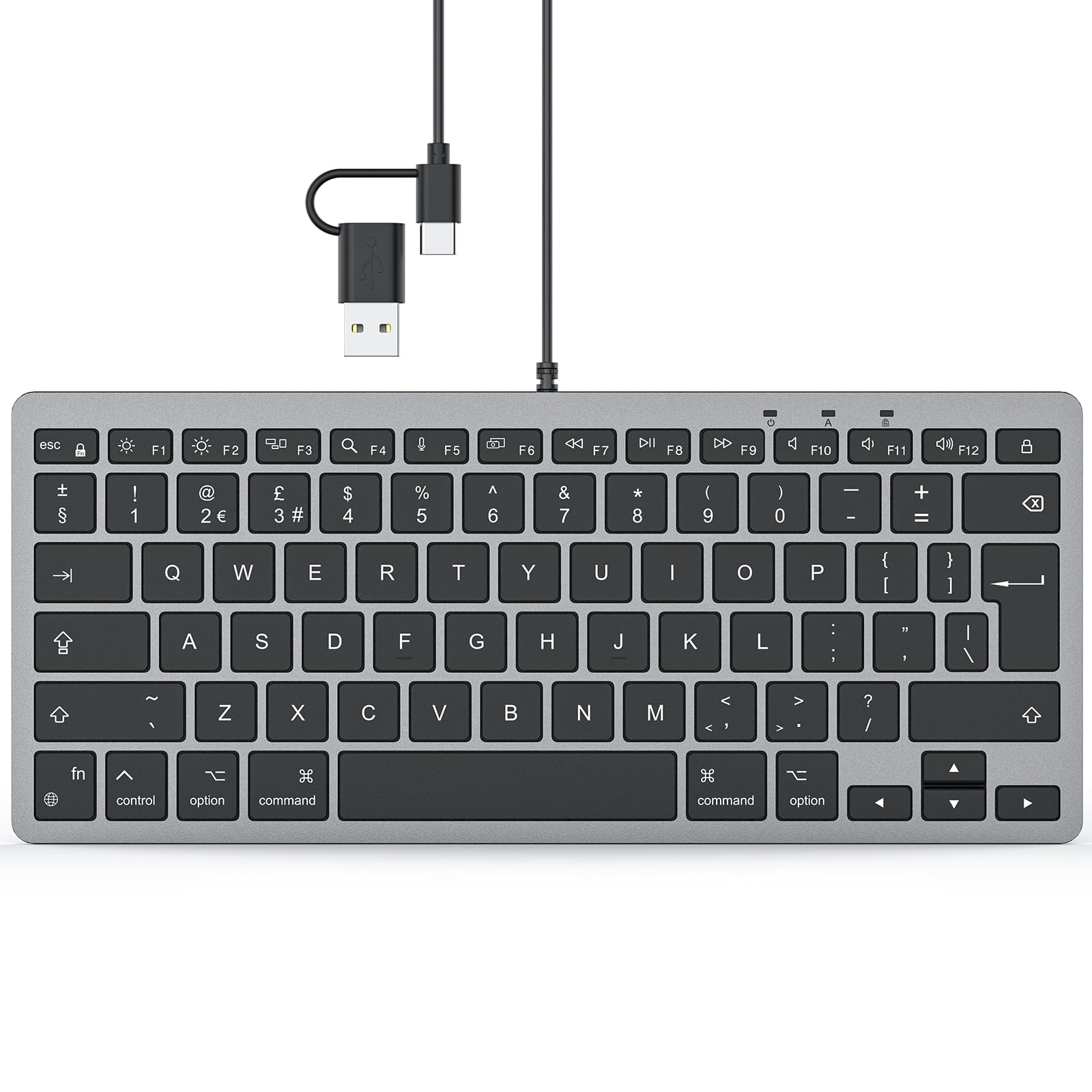 TECURS Wired Mini Keyboard for Mac – UK Layout USB-A & Type-C, Black